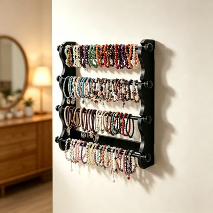 4-Tier Wooden Bracelet Holder Wall-Mounted – Black Jewelry Display Stand - style: Wall-Mounted–Black