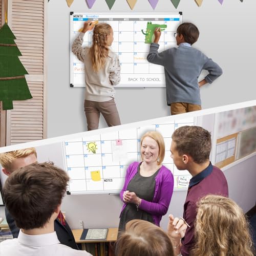 XBoard Magnetic Calendar Whiteboard 48" x 36", Monthly Calendar Dry Erase Board, Silver Aluminium Framed Planning Board for Home Office School - size: 48"W x 35.7"H
