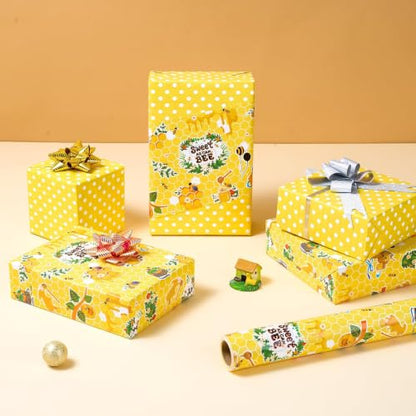 WERNNSAI Bee Wrapping Paper Jumbo Roll - 33 ft Honey Bee Gift Wrap - color: Bee