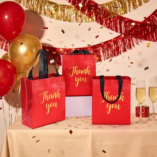 Fumete 50 Pcs Red Glossy Thank You Gift Bag with Handles - color: Red