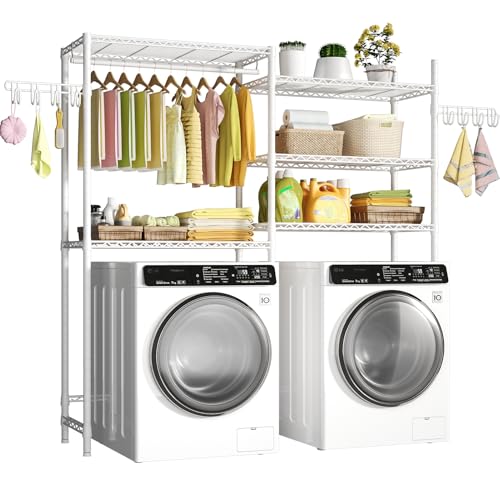 Ulif U6 Clothes Drying Rack, 5-Tier Over Washer and Dryer Shelves - color: White, size: Large: 65.3”W x 13.4”D x 77.5”H