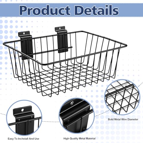 Polmart Slatwall Basket, Black (11¾" x 7⅞", 2-Pack)