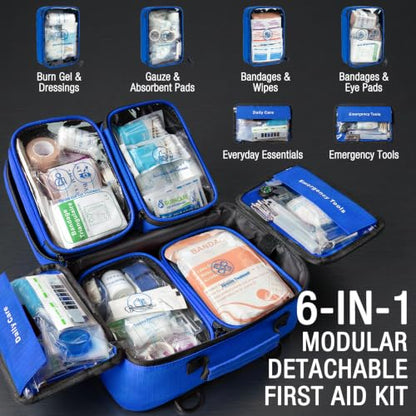 520 PCS Advanced First Aid Kit – Large 6-in-1 Modular Waterproof Well-Organized Emergency Kit for Home, Car, Travel, Camping, Boat & Outdoor