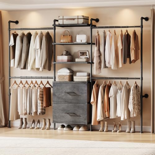 ONBRILL T3 Wall Mounted Industrial Pipe Closet Organizers Storage System - color: Grey