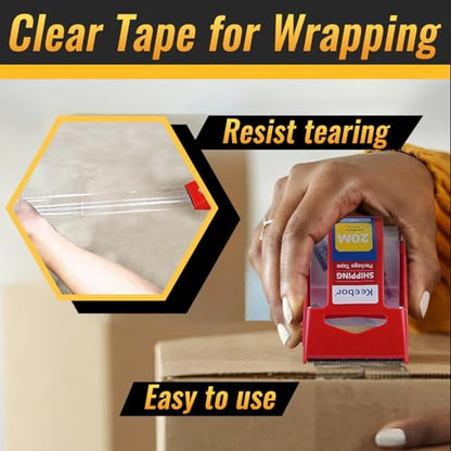 Keebor 12 Rolls Packaging Tape with Dispenser, Heavy Duty, Clear