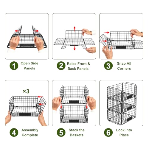 JKsmart 3 Pack XXL Stackable Wire Baskets, Pantry Organizers and Storage - size: XXL-16.34"x12.01"x23.61"