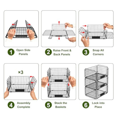 JKsmart 3 Pack XXL Stackable Wire Baskets, Pantry Organizers and Storage - size: XXL-16.34"x12.01"x23.61"