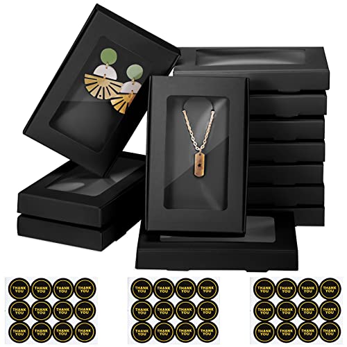 Crtiin 30 Pack Jewelry Gift Boxes Set with Clear Window, Black - color: Black