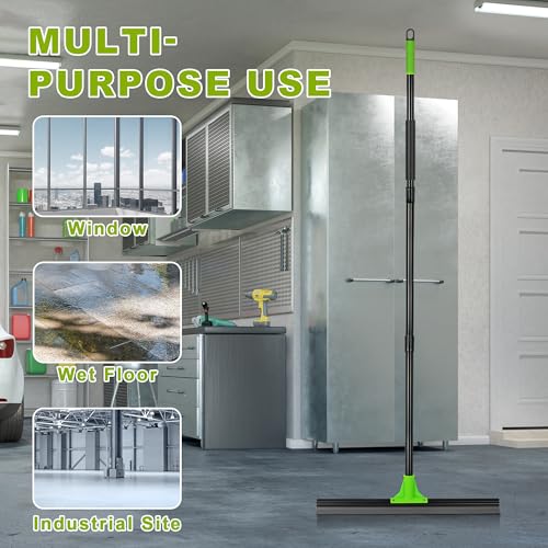 Rubber Floor Squeegee with 24” Heavy Duty Silicone Rubber Scraper Head and 60” Long Adjustable Handle, Shower Squeegees for Concrete Floor, on Multi-Surface Tile Glass Pool Garage Cleaning - size: 24"