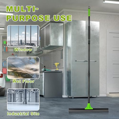 Rubber Floor Squeegee with 24” Heavy Duty Silicone Rubber Scraper Head and 60” Long Adjustable Handle, Shower Squeegees for Concrete Floor, on Multi-Surface Tile Glass Pool Garage Cleaning - size: 24"
