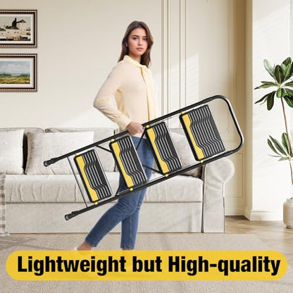 Urackify 4 Step Ladder, Heavy-Duty Pass 800lb Capacity Test, Wide Anti-Slip Steps & Secure Handrail Compact, Folding Step Stool Portable Design for Home, Kitchen, Office, Pantry, Closet Use, Black - size: 4-step