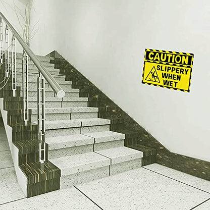4 Pack Caution Slippery When Wet Floor Labels for Business 4x6 Inch