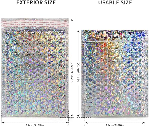 30Pcs 7x11Inch Holographic Bubble Mailers Self Seal Padded Envelopes Silver - color: Silver