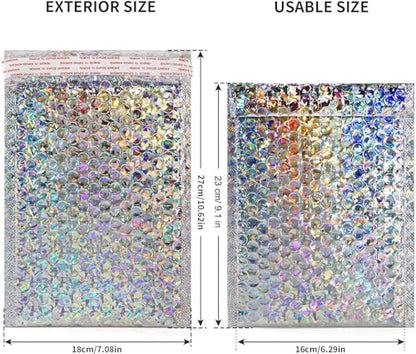 30Pcs 7x11Inch Holographic Bubble Mailers Self Seal Padded Envelopes Silver - color: Silver
