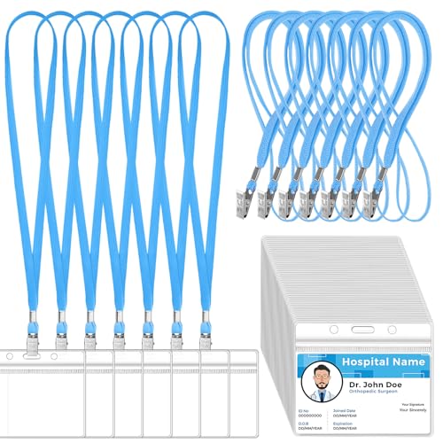 Marspark 4"x3" Name Badge Holder with Lanyard Bulk, Lake Blue, 50 Sets - color: Lake Blue