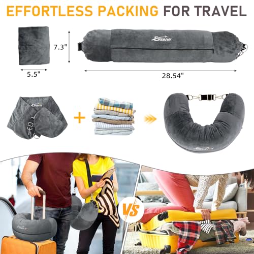 Travel Neck Pillow Stuffable with Clothes, Stuffable Travel Pillow - color: Dark Grey