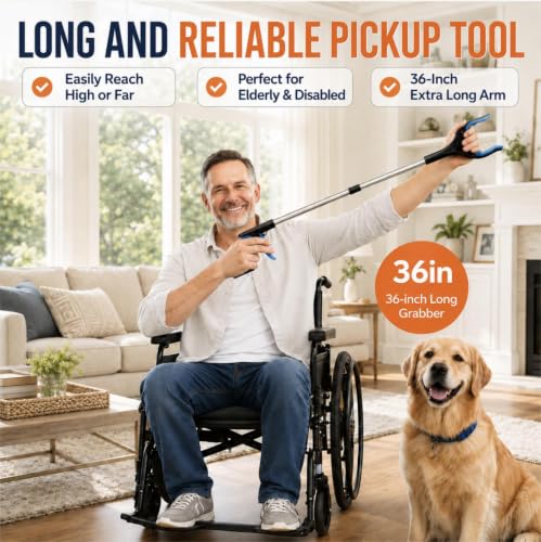 2-Pack 36" Grabber Reacher Tool, Long Easy Foldable Reaching Pickup Tool - color: 36"blue&orange - 2pack