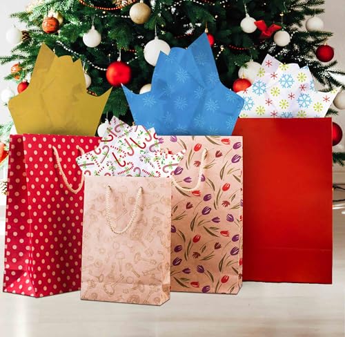 Gift Boutique Christmas Tissue Paper Bulk 200 Sheets 20"x20" 16 Holiday Designs Solid and Metallic Colors for Wrapping Gifts Boxes and Wine Bottles
