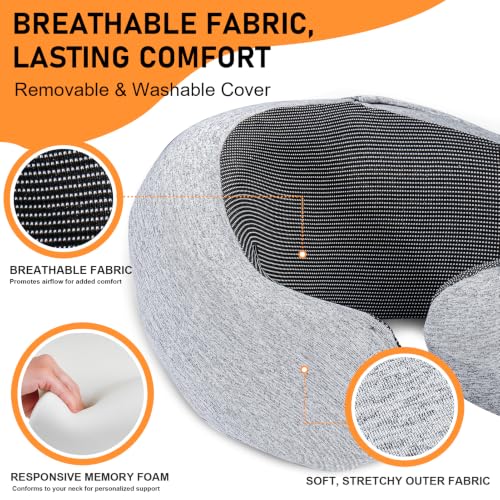 Travel Pillow - Hooded Neck Pillow Airplane Memory Foam Filling - color: Light Gray