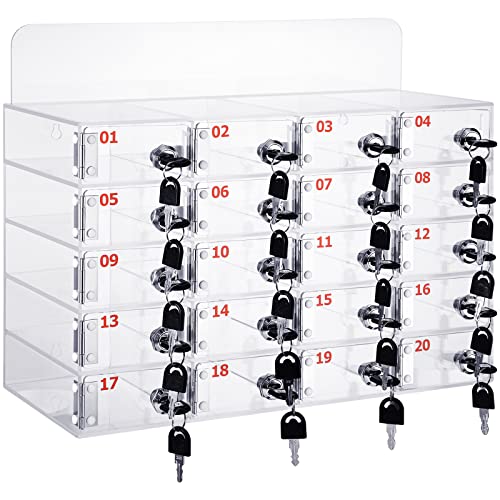 Threan 20 Slot Cell Phone Storage Box, Acrylic Clear Cell Phone Storage Cabinet Wall Mounted with Door, Locks and Keys for Office School Factory - size: 20 Slot