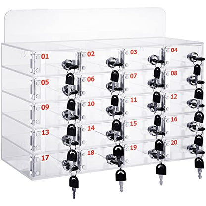 Threan 20 Slot Cell Phone Storage Box, Acrylic Clear Cell Phone Storage Cabinet Wall Mounted with Door, Locks and Keys for Office School Factory - size: 20 Slot