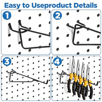 10 Pcs Pegboard Shelf Brackets Set,1/4 Black Metal Utility Hook Pegs