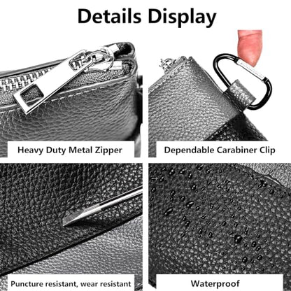 Leather Tool Bag Zipper Pouch, Premium Tool Pouch with Zipper, Utility Multipurpose Storage Organizer Tool Pouches with Carabiner Metal Zipper for Tools, Stationary, Pencil Pouch - size: 2 packs Large 12inch