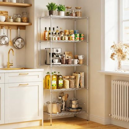 BestOffice | 5-Tier Wire Shelf | 14" x 24" x 60" | Chrome - color: Chrome, size: 14"D x 24"W x 60"H（Adjustable）