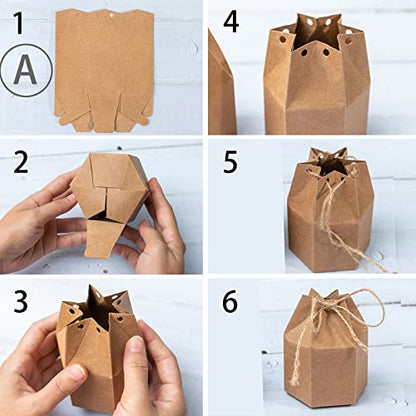 50Pack Mini Paper Gift Boxes Lantern Hexagon Kraft Paper Package Box with Twine Candy Chocolate Gift Packing Wrap for Wedding Party Christmas Brown (Pack of 2) - size: 50 Count (Pack of 2)