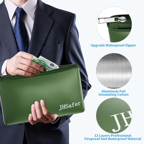 6400℉ Fireproof Money Bags with Zipper,Cash Safe Pouch,11''x6.3'' - color: Green