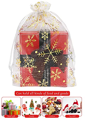 Jexila 100PCS Christmas Organza Gift Bags 4X6 inches Small Mesh Christmas Drawstring Goodie Candy Treat Bags for Holiday Xmas Party Favor - color: Gold Snowflake 4X6