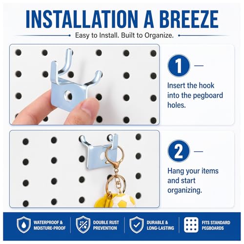 Tandefio 100 Pcs Pegboard Hooks, Picture Hangers for 1/8 & 1/4 in, Silver - color: Silver