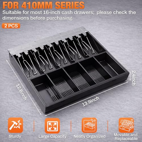 Geelin 2 Pcs 16 Inch Cash Drawer Tray for Small Business, 5 Bills 5 Coins