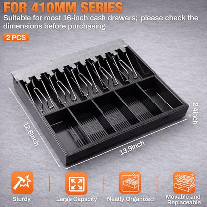 Geelin 2 Pcs 16 Inch Cash Drawer Tray for Small Business, 5 Bills 5 Coins