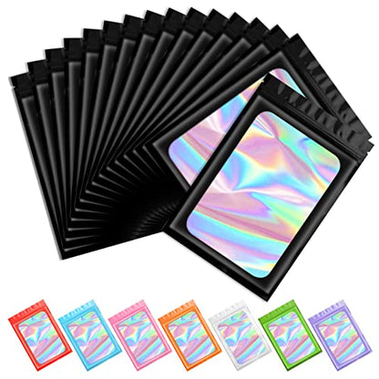 Funfery 100pcs Black Mylar Holographic Bags-Resealable Zipper&Clear Window - color: Black, size: 3.9 x 7.1 Inch