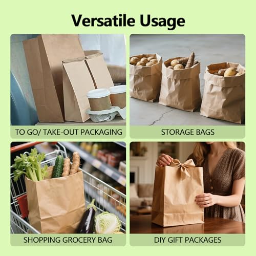 100 Pack Paper Kraft Paper Bags,58 Lbs Heavy Duty Large Grocery Brown Bag,14x10.5x6.5 Inch Bags for Storage,Take out,Shopping,Sacks - size: 1 Count (Pack of 100)
