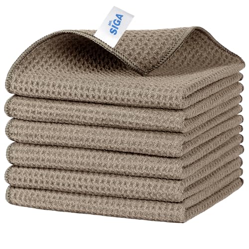 MR.SIGA Waffle Pattern Microfiber Cleaning Cloths, 6 Pack, Sandy Brown - color: Sandy Brown
