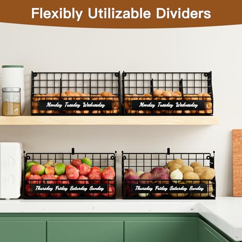 Egg Basket, Stackable Wall Mount Egg Holder Countertop with Weekday Labels - color: Black, size: 2-Tier（with printed labels）