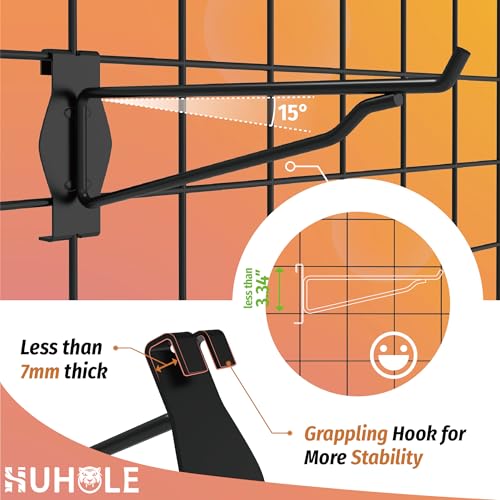 HUHOLE 4 Pack 16 x 8 Inch Wooden Gridwall Shelves with Metal Brackets