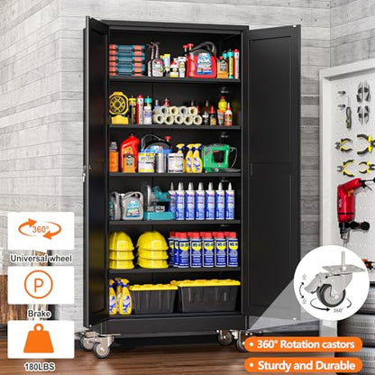 pozdeg 73.6" Black Lockable Rolling Metal Garage Storage Cabinet - color: Black, size: 17.7"D x 35.4"W x 73.6"H