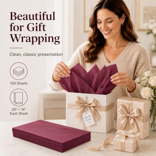 ROVIBIOBIO 100 Sheets Burgundy Tissue Paper for Gift Bags, 20 x 14 Inch - color: Burgundy