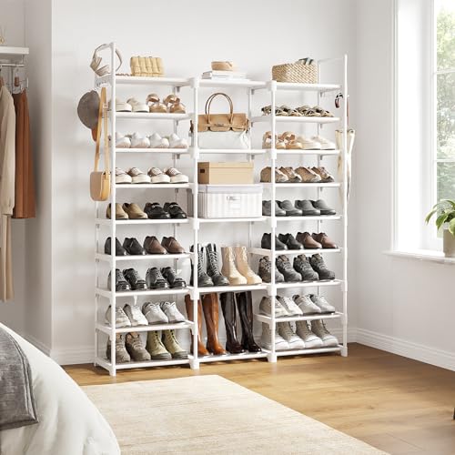 WOWLIVE 9 Tier 3-Column Shoe Rack, 50-55 Pairs Stackable White - color: White, size: 3 Row 9 Tier