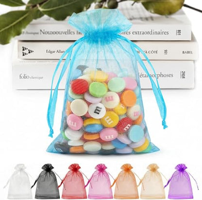 ANZNKU 50 PCS Organza Bags 5 x 7, Lake Blue Small Mesh Gift Bags Bulk - color: Lake Blue