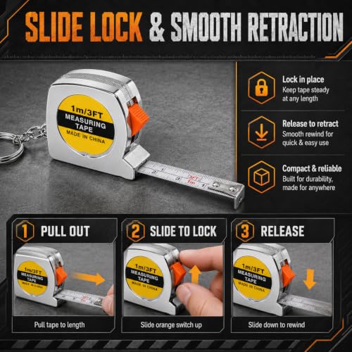 100 Pack Mini Tape Measure Keychains, 1m/3ft Retractable Measuring Tape