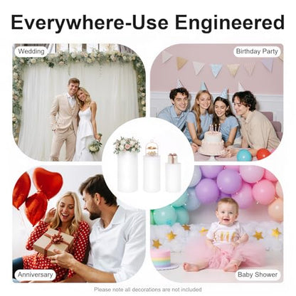 Cylinder Pedestal Stands for Party, 3Pcs White Cylinder Stands 24"-35" Tall, Cake Stand for Wedding Birthday Party Display, Heavy Duty PVC Acrylic Pillars 13"-15.8" Diameter