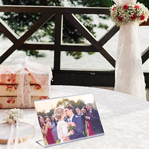 Soaoo 50 Pcs Acrylic Picture Frames Bulk 4 x 6 Inch Plastic Sign Holder Clear Frame Horizontal L Shape Acrylic Photo Slanted Back Plastic Picture Display Stand Flyer Holder for Office Home Desktop