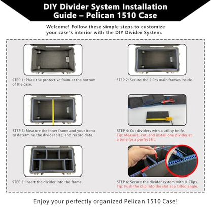 LAFENLIN UPGRADE DIY Divider System for Pelican 1510 Case, Customizable Organizer with U-Clips & Red Pull Tabs, Secure Foam Inserts for Tools, Camera, Medical, Tactical Gear (Case NOT Included)