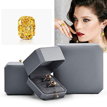 Dual Ring Box PU Leather Double Ring Box Weeding Proposal Engagement Ring Bearer Gift Case - color: Grey, size: Double Ring Box
