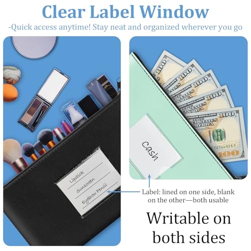 2 Pack PU Leather Bank Money Bags with Zipper & Label, Black & Aqua Blue - color: Black & Aqua Blue