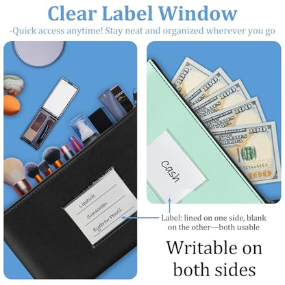 2 Pack PU Leather Bank Money Bags with Zipper & Label, Black & Aqua Blue - color: Black & Aqua Blue